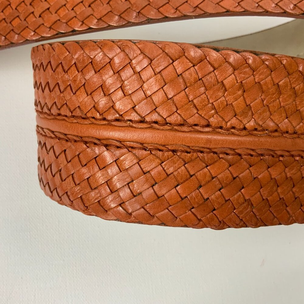 MICHAEL KORS Wide Leather Busket Weave Brown Belt Gold Buckle Sz M - Picture 13 of 16